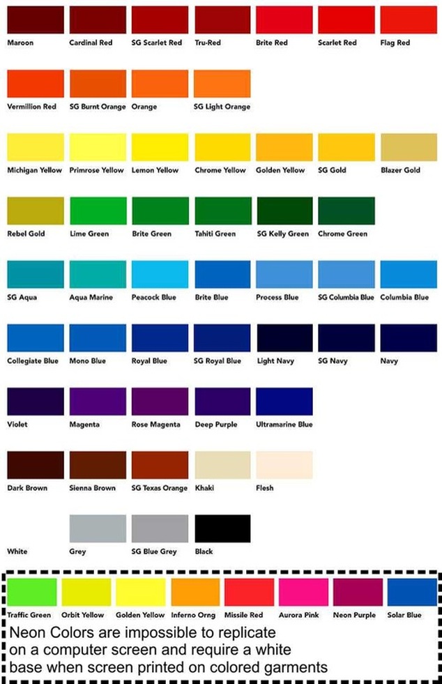 Apparel Color Chart
